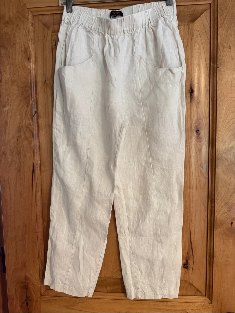Quince Cream Linen Blend Elastic Waist Pants